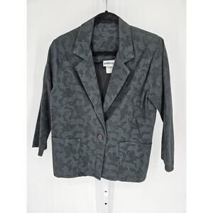 Petite Moi Women's Black Floral Cotton Single Button Blazer Size 10P